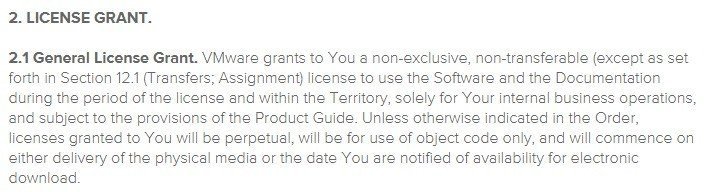 License Grant clause in VMWare EULA