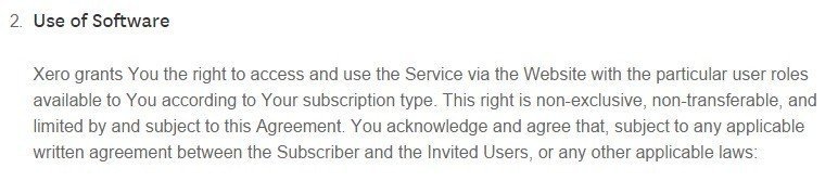 Use of Software clause in Terms of Use of Xero