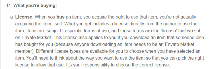 The License clause in Envato Market Terms agreement