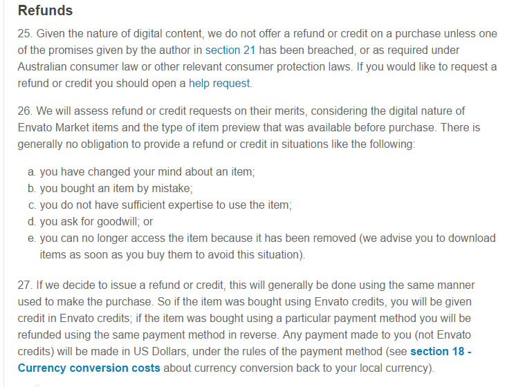 The Refud clause in Envato Market Terms agreement