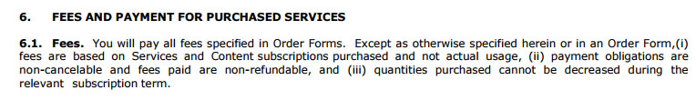 The Fees and Payment clause in MSA agreement of SalesForce