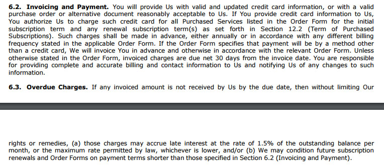 The Invoicing and Payment clause in MSA agreement of SalesForce