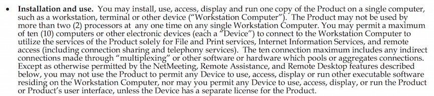 Windows XP EULA Installation Clause