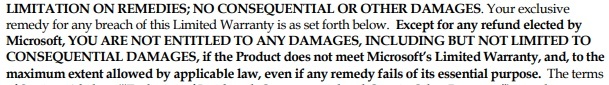 Windows XP Professional EULA: Excerpt of limitation of warranty and liability clause