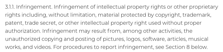 Otava Acceptable Use Policy: Infringement clause